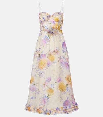 Luna floral linen and silk midi dress | Zimmermann