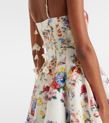 Verziertes Minikleid aus Leinen und Seide | Camilla