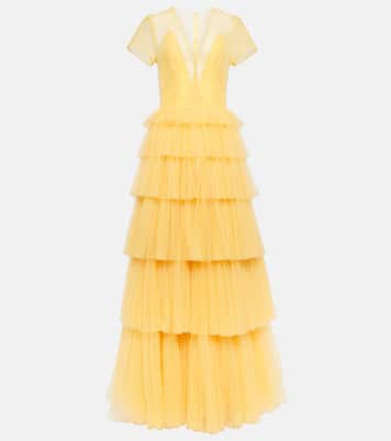 Ruffled tulle gown in yellow Costarellos Mytheresa