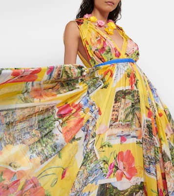 Robe longue Portofino imprimée en soie | Dolce&Gabbana