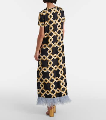 Maxikleid Swing aus Seiden-Twill mit Federn | La DoubleJ