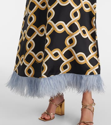 Maxikleid Swing aus Seiden-Twill mit Federn | La DoubleJ