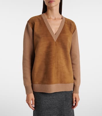 Pullover aus Veloursleder, Wolle und Kaschmir | Prada