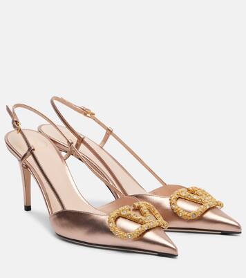 VLogo metallic leather slingback pumps | Valentino Garavani
