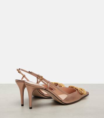 VLogo metallic leather slingback pumps | Valentino Garavani