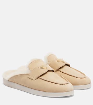 Shearling-lined suede mules | Prada
