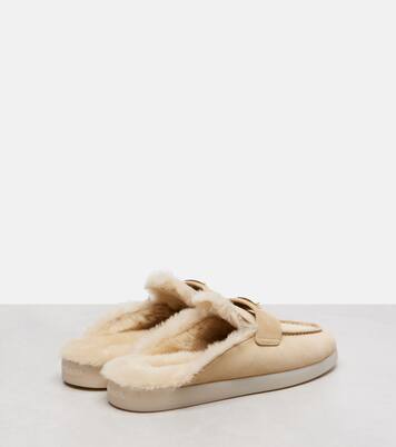 Shearling-lined suede mules | Prada