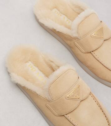 Shearling-lined suede mules | Prada