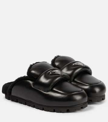 Shearling-lined leather slides | Prada