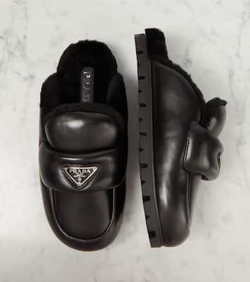 Shearling-lined leather slides | Prada