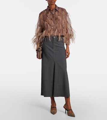 Hemd aus Seidenorganza mit Federn | Brunello Cucinelli