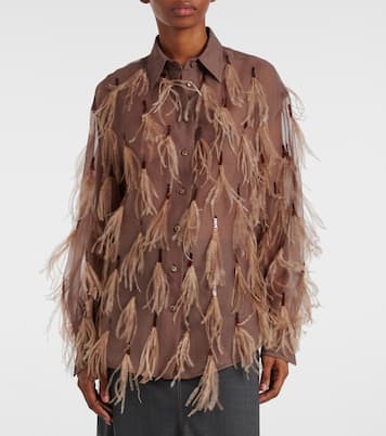Hemd aus Seidenorganza mit Federn | Brunello Cucinelli