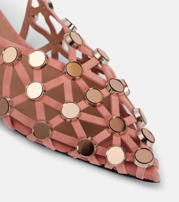 Grid embellished suede slingback flats | The Attico