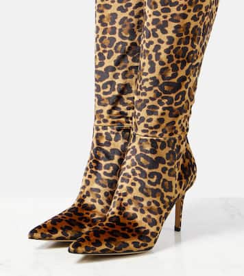 85 leopard-print velvet knee-high boots | Gianvito Rossi
