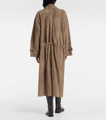 Double-breasted paneled suede coat | Brunello Cucinelli