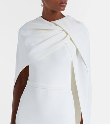 Bridal Oria caped crêpe midi dress | Safiyaa
