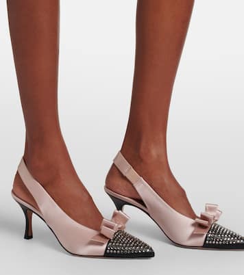 Alba studded leather-trimmed satin pumps | Chloé