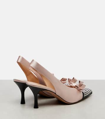 Alba studded leather-trimmed satin pumps | Chloé