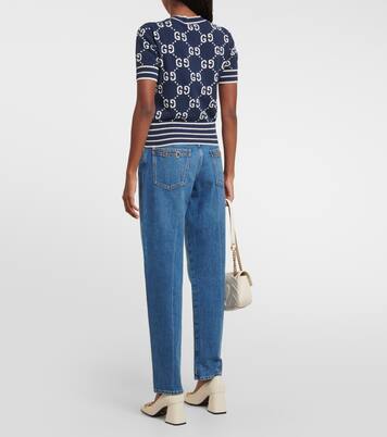 Top de mezcla de algodón con GG en jacquard | Gucci