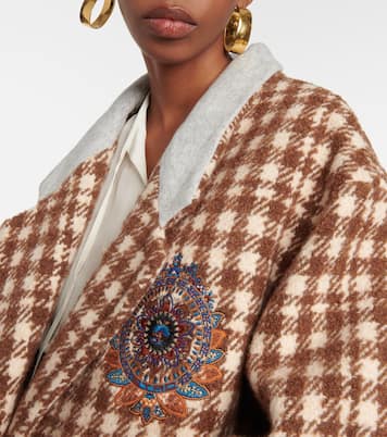 Embroidered houndstooth wool-blend coat | Etro