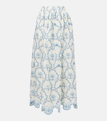 Falda larga Tangelo de lino floral | Agua by Agua Bendita