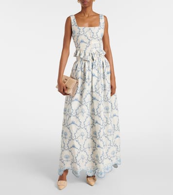 Falda larga Tangelo de lino floral | Agua by Agua Bendita