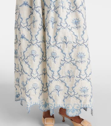 Falda larga Tangelo de lino floral | Agua by Agua Bendita
