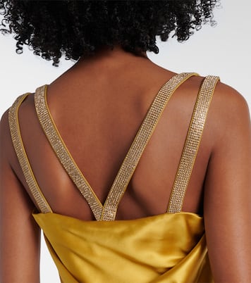 Abito lungo Safety Pin in raso di seta | Versace