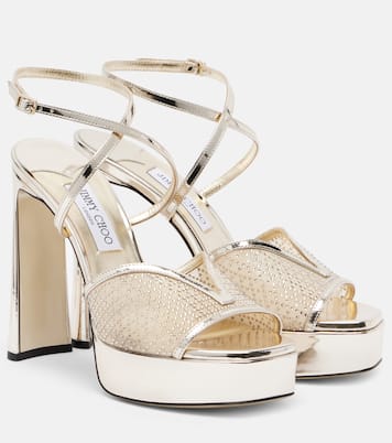 Verzierte Plateausandalen Karli 125 aus Metallic-Leder | Jimmy Choo