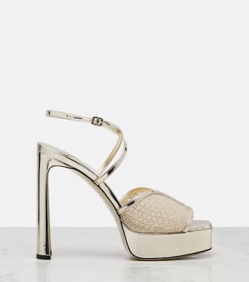 Verzierte Plateausandalen Karli 125 aus Metallic-Leder | Jimmy Choo