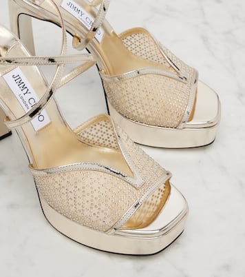 Verzierte Plateausandalen Karli 125 aus Metallic-Leder | Jimmy Choo