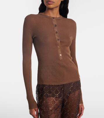 Ribbed-knit cotton Henley shirt | Gucci