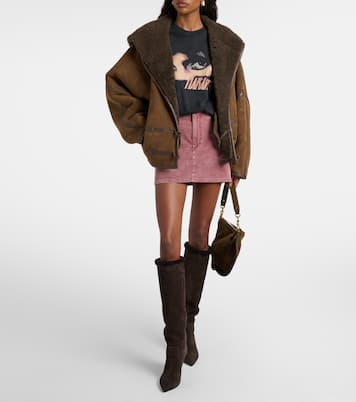 Stiletto 85 shearling-trimmed suede knee-high boots | Paris Texas