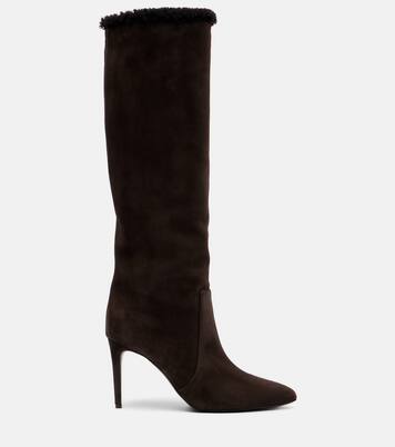 Stiletto 85 shearling-trimmed suede knee-high boots | Paris Texas