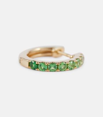 Orb Large 14kt gold single hoop earring with diamond and tsavorite | Robinson Pelham