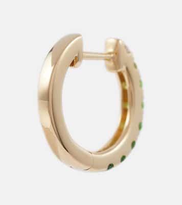 Orb Large 14kt gold single hoop earring with diamond and tsavorite | Robinson Pelham