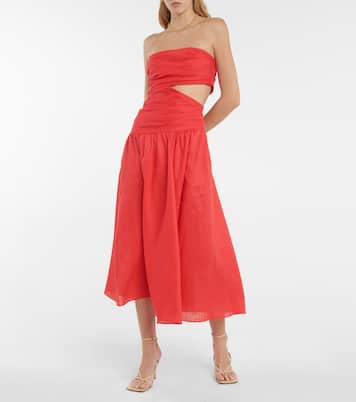 Lyre strapless linen midi dress | Zimmermann
