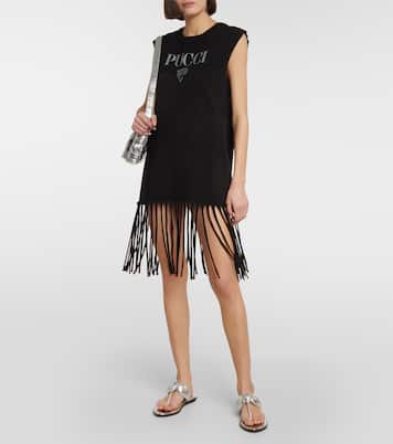 Logo fringed cotton jersey minidress | Pucci