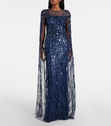 Ruby sequined caped gown | Jenny Packham