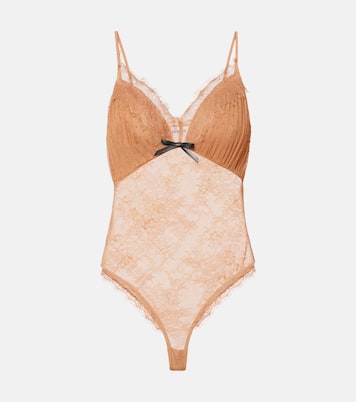Embroidered lace-trimmed mesh bodysuit | Self-Portrait