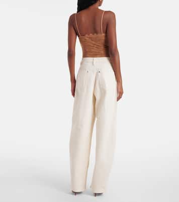 Embroidered lace-trimmed mesh bodysuit | Self-Portrait