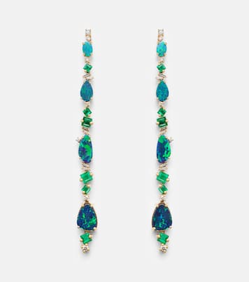 Ohrringe aus 18kt Gelbgold mit Diamanten, Smaragden und Opal | Suzanne Kalan