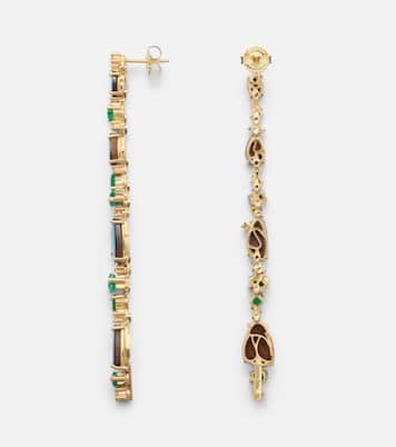 Ohrringe aus 18kt Gelbgold mit Diamanten, Smaragden und Opal | Suzanne Kalan