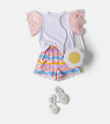 Besticktes Top aus Baumwoll-Jersey mit Tüll | Stella McCartney Kids