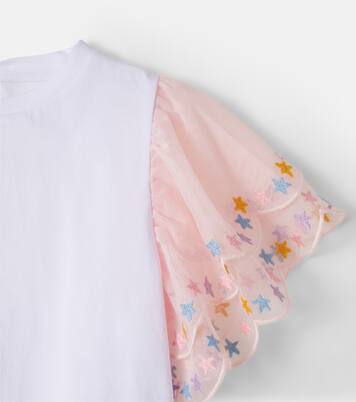 Besticktes Top aus Baumwoll-Jersey mit Tüll | Stella McCartney Kids