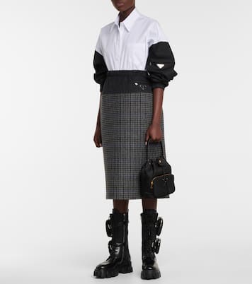 Gonna midi in lana vergine e nylon | Prada
