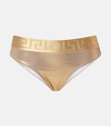 Culotte de bikini métallisée à logo | Versace