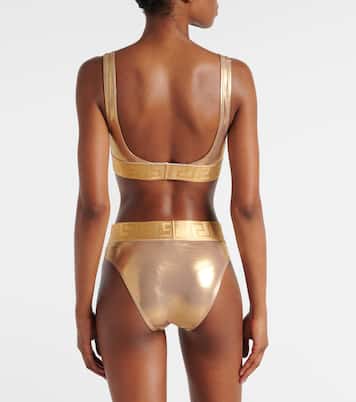 Culotte de bikini métallisée à logo | Versace