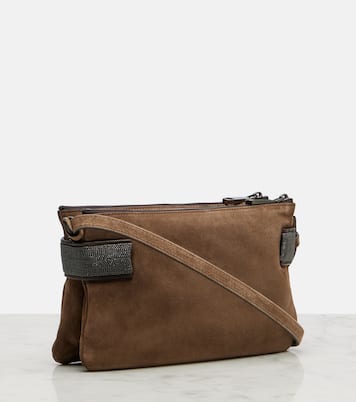 Essence Monili Small suede shoulder bag | Brunello Cucinelli