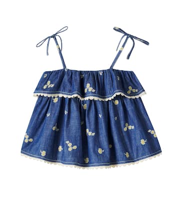 Lucky embroidered denim tank top | Zimmermann Kids